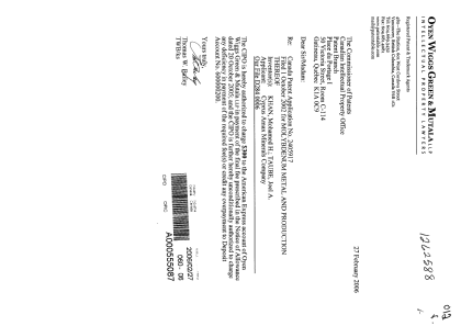 Canadian Patent Document 2405917. Correspondence 20060227. Image 1 of 1