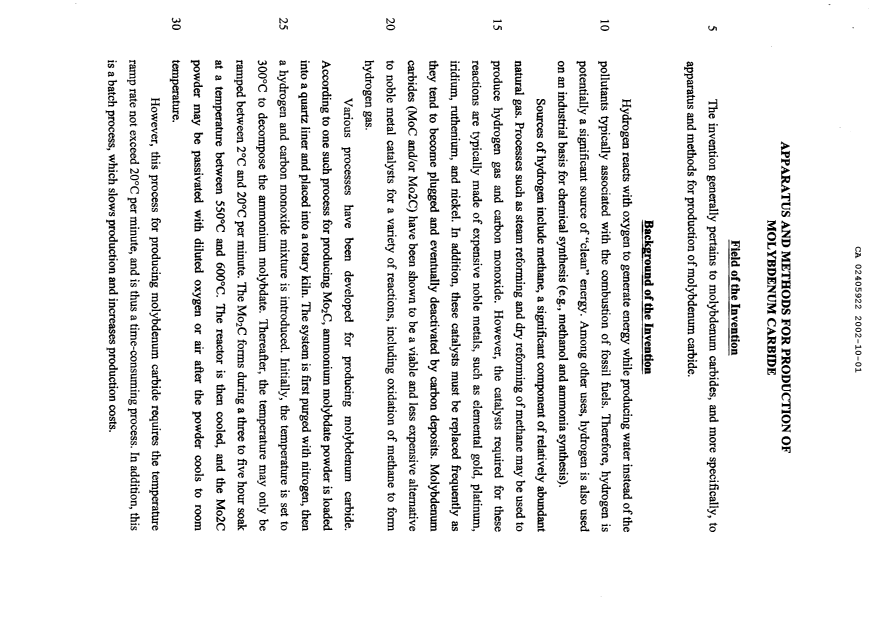 Document de brevet canadien 2405922. Description 20021001. Image 1 de 19