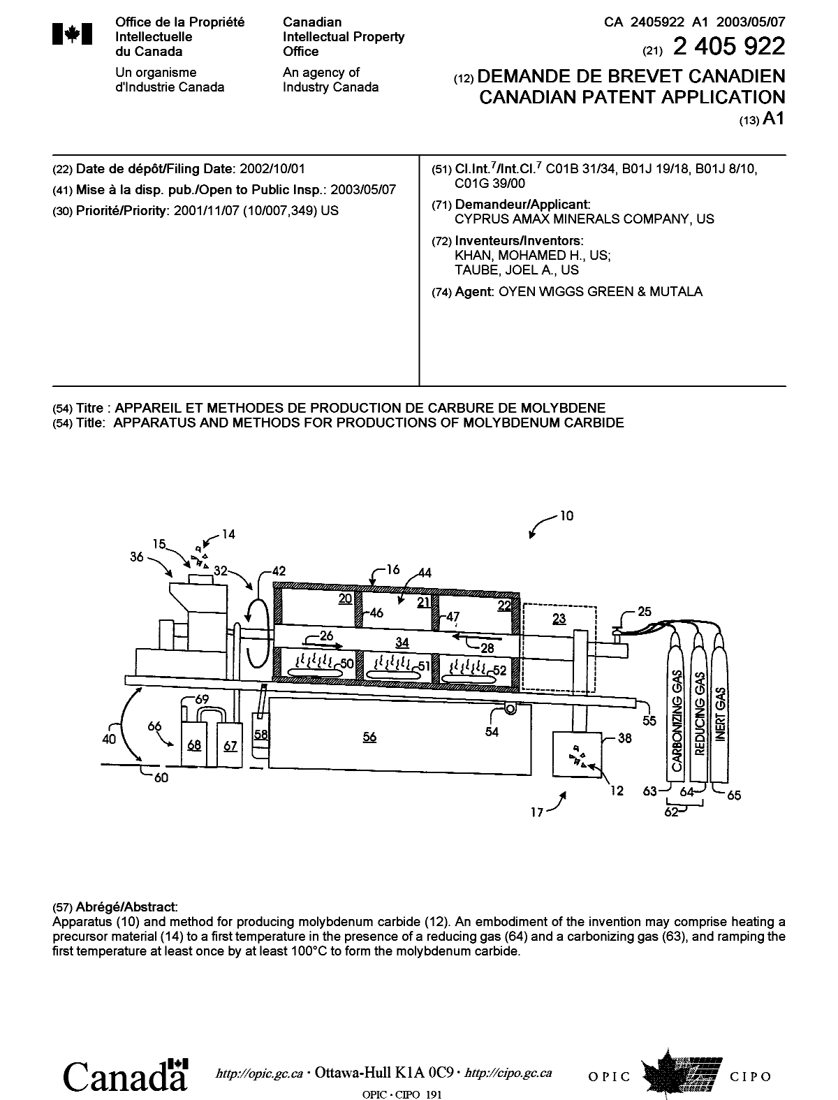 Document de brevet canadien 2405922. Page couverture 20030411. Image 1 de 1
