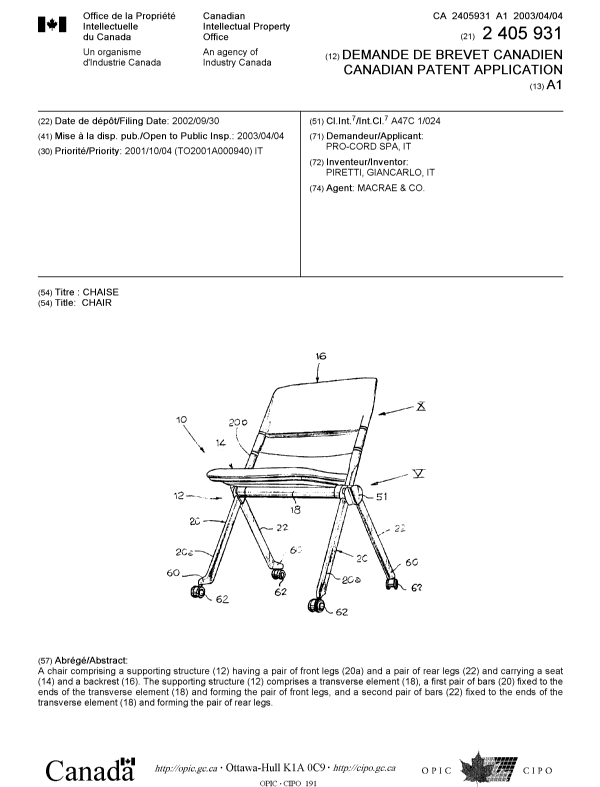 Canadian Patent Document 2405931. Cover Page 20030310. Image 1 of 1