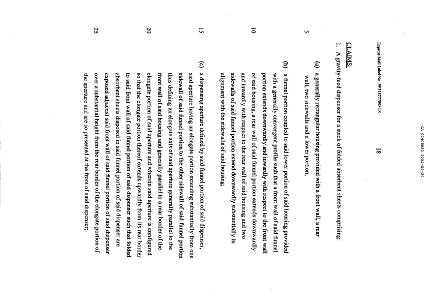 Document de brevet canadien 2405980. Revendications 20020930. Image 1 de 4