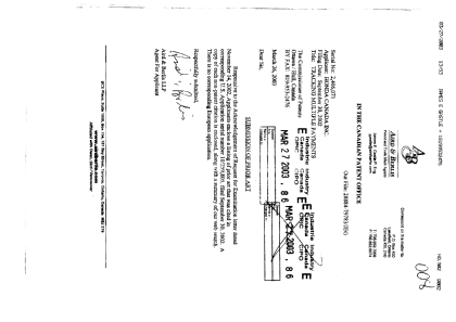Canadian Patent Document 2406071. Prosecution-Amendment 20030327. Image 1 of 1