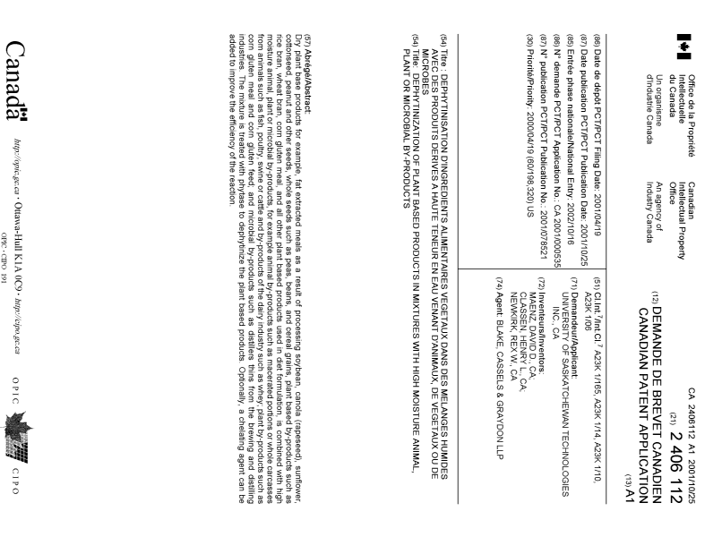 Document de brevet canadien 2406112. Page couverture 20030129. Image 1 de 1