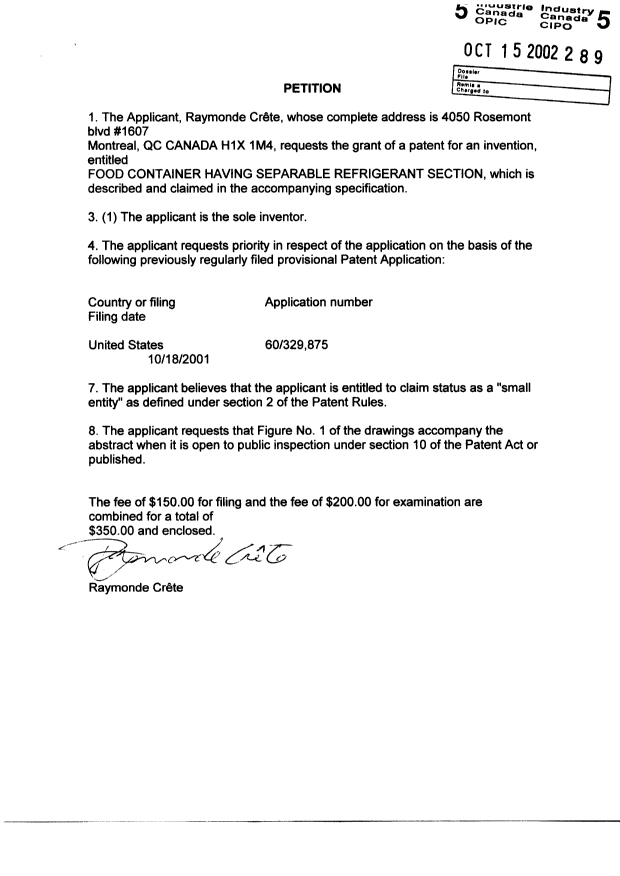 Document de brevet canadien 2406250. Cession 20021015. Image 2 de 2