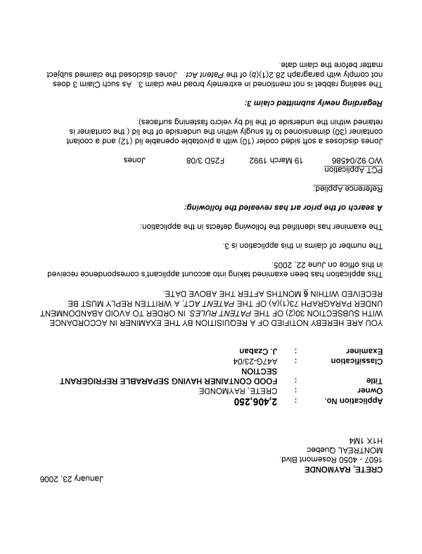 Canadian Patent Document 2406250. Prosecution-Amendment 20051223. Image 1 of 2