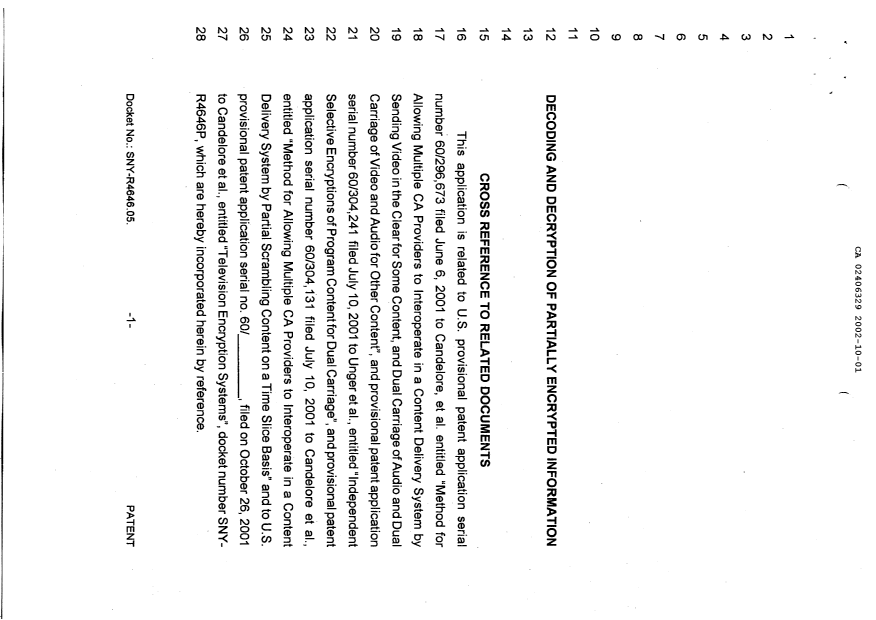 Document de brevet canadien 2406329. Description 20021001. Image 1 de 53