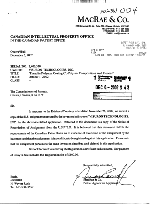 Document de brevet canadien 2406330. Cession 20021206. Image 1 de 3