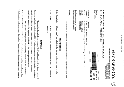 Canadian Patent Document 2406330. Prosecution-Amendment 20090703. Image 1 of 13