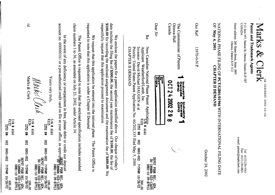Canadian Patent Document 2406663. Assignment 20021024. Image 1 of 3