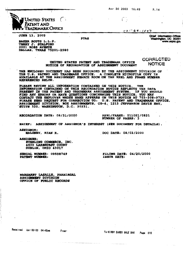 Document de brevet canadien 2406831. Cession 20030617. Image 2 de 11