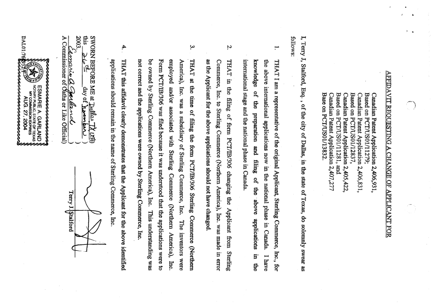 Canadian Patent Document 2406831. Correspondence 20031222. Image 3 of 3
