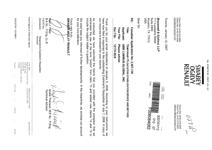 Canadian Patent Document 2407139. Prosecution-Amendment 20070112. Image 1 of 9