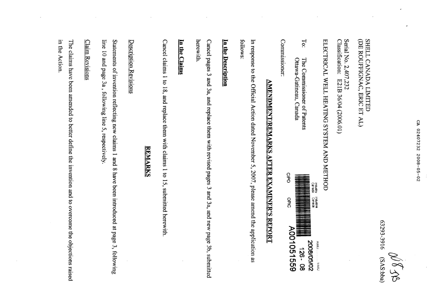 Document de brevet canadien 2407232. Poursuite-Amendment 20080502. Image 1 de 11