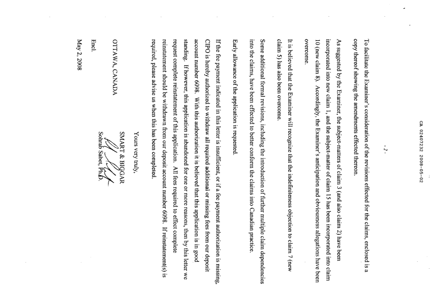 Canadian Patent Document 2407232. Prosecution-Amendment 20080502. Image 2 of 11