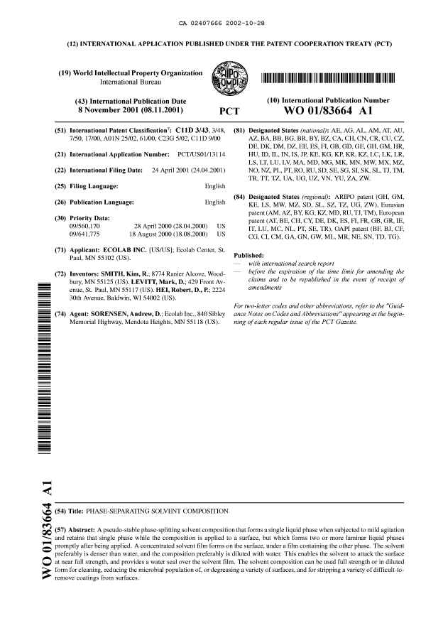 Document de brevet canadien 2407666. Abrégé 20021028. Image 1 de 1