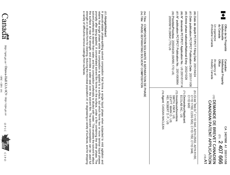 Document de brevet canadien 2407666. Page couverture 20030205. Image 1 de 1