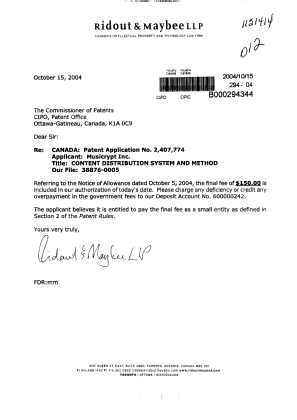 Canadian Patent Document 2407774. Correspondence 20041015. Image 1 of 1
