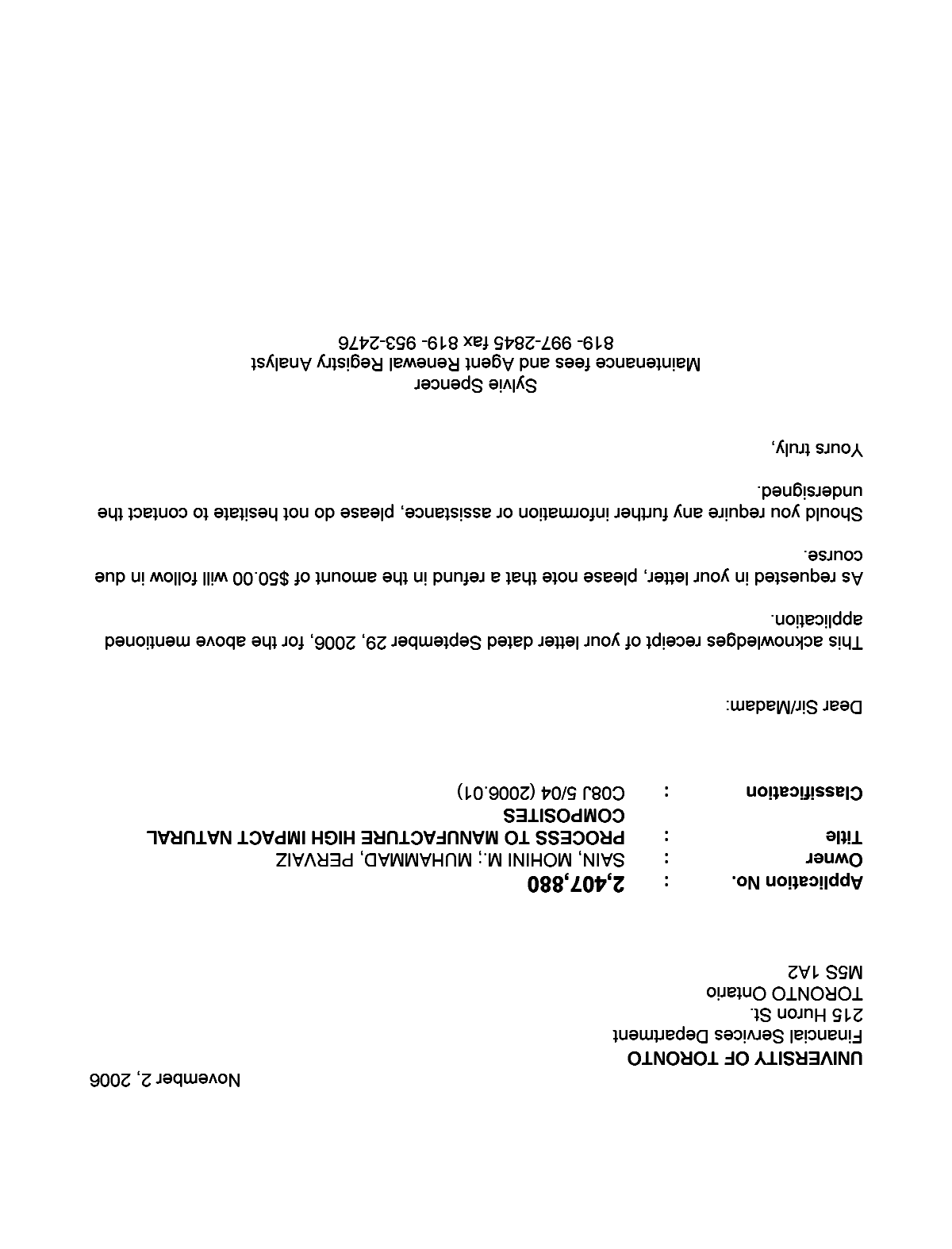 Canadian Patent Document 2407880. Correspondence 20051202. Image 1 of 1