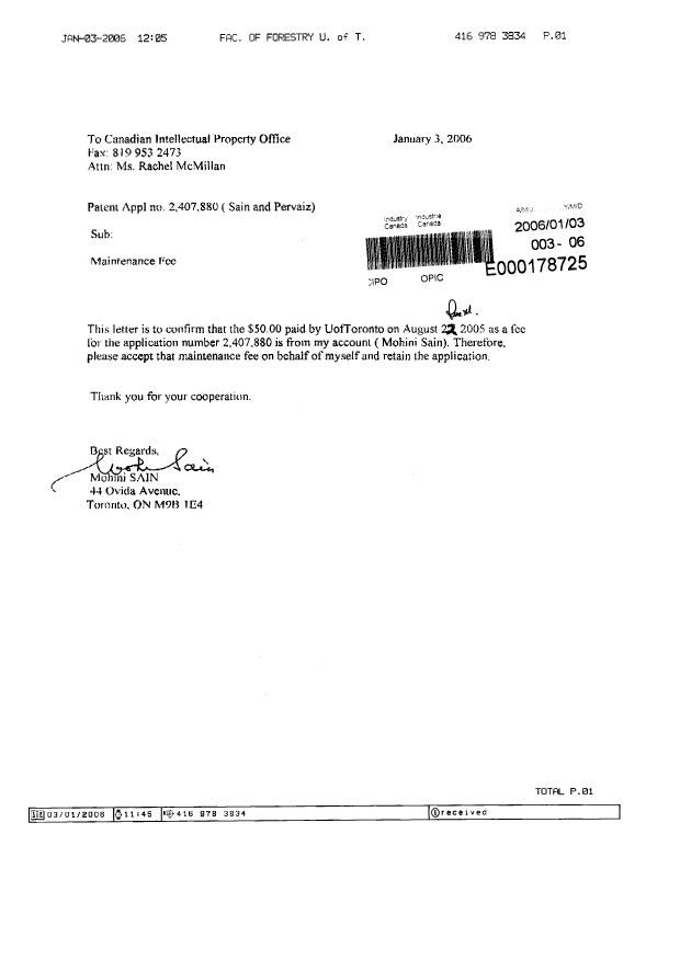 Canadian Patent Document 2407880. Correspondence 20060103. Image 1 of 1
