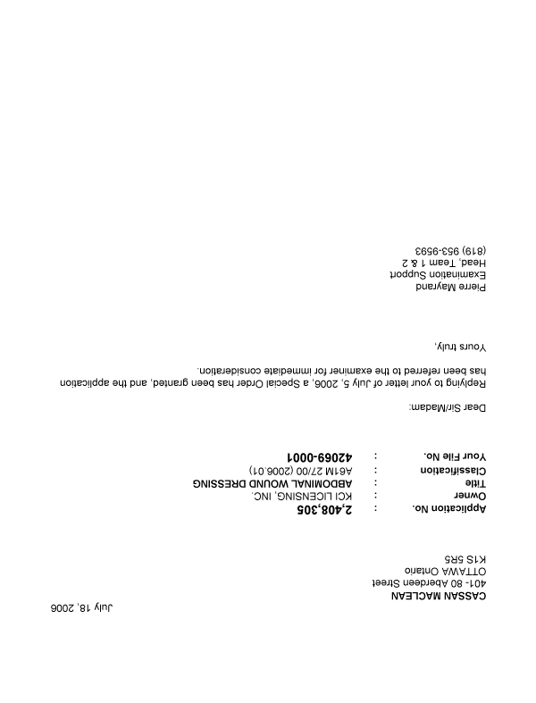 Document de brevet canadien 2408305. Poursuite-Amendment 20051218. Image 1 de 1