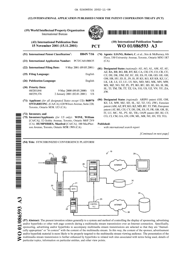 Document de brevet canadien 2408554. Abrégé 20021108. Image 1 de 2