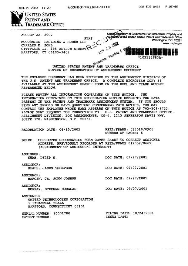 Document de brevet canadien 2408815. Cession 20030623. Image 2 de 6
