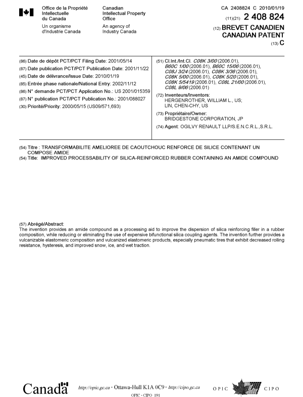 Document de brevet canadien 2408824. Page couverture 20091221. Image 1 de 1