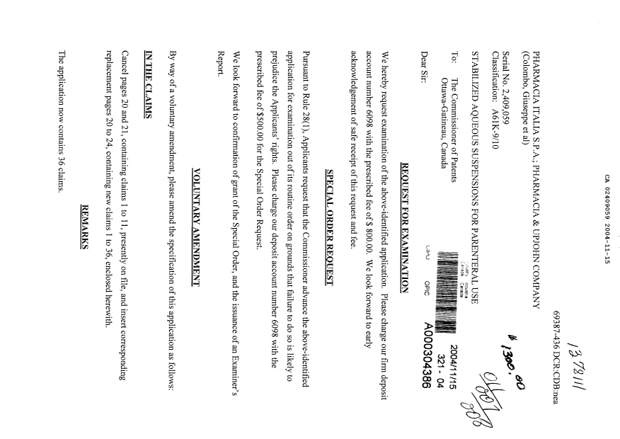 Document de brevet canadien 2409059. Poursuite-Amendment 20031215. Image 1 de 7