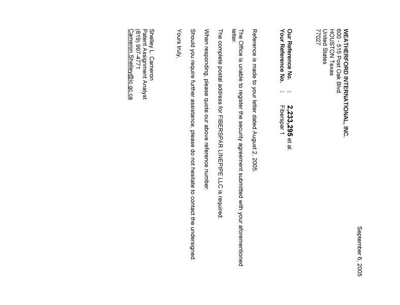 Document de brevet canadien 2409304. Correspondance 20050906. Image 1 de 1