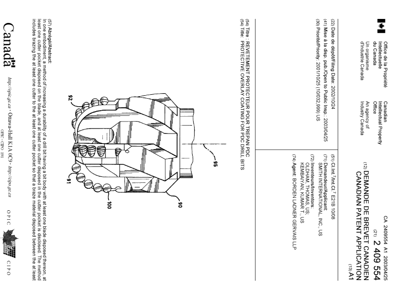 Document de brevet canadien 2409554. Page couverture 20030328. Image 1 de 2
