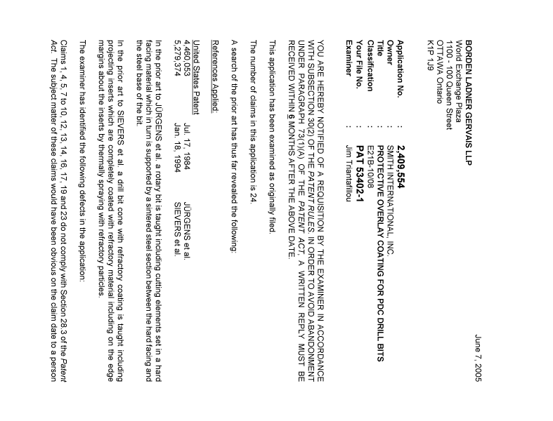 Document de brevet canadien 2409554. Poursuite-Amendment 20050607. Image 1 de 3
