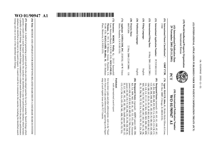 Document de brevet canadien 2409642. Abrégé 20021121. Image 1 de 1