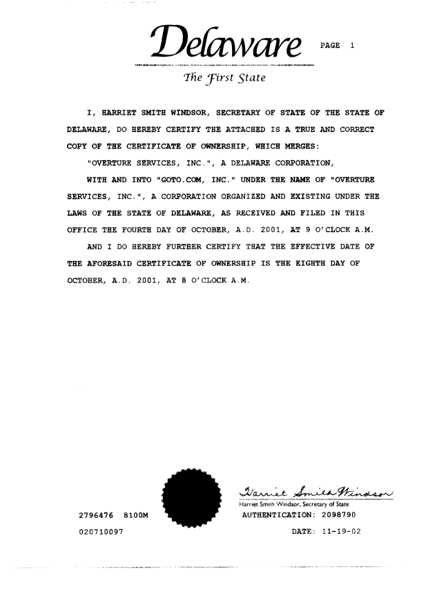 Document de brevet canadien 2409642. Cession 20030110. Image 2 de 5