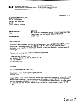 Document de brevet canadien 2409642. Courrier retourné 20180315. Image 1 de 2