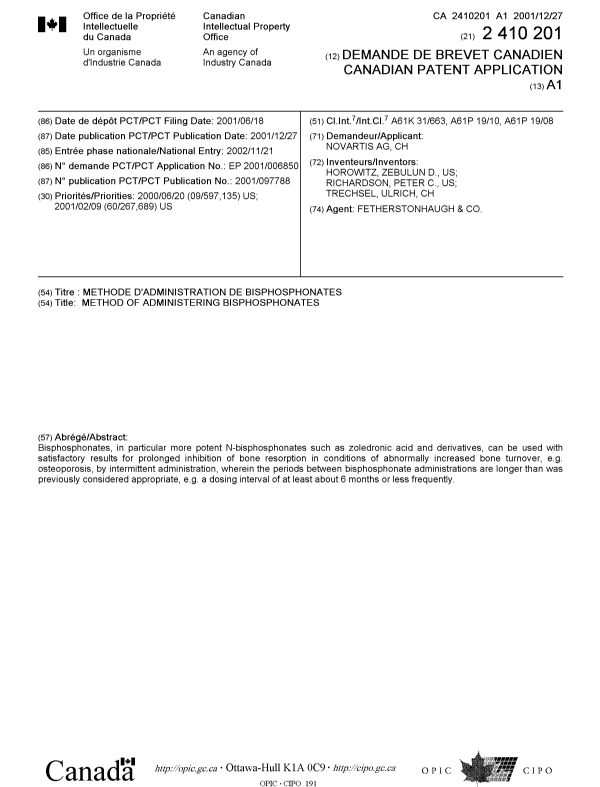 Document de brevet canadien 2410201. Page couverture 20021218. Image 1 de 1