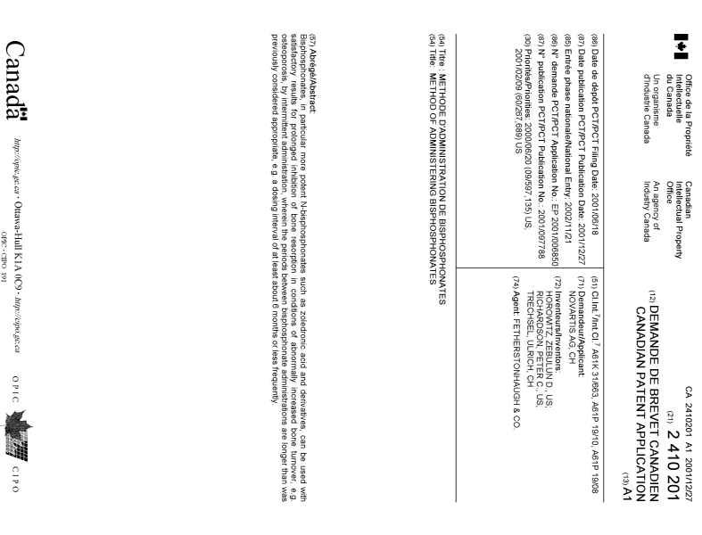 Document de brevet canadien 2410201. Page couverture 20021218. Image 1 de 1