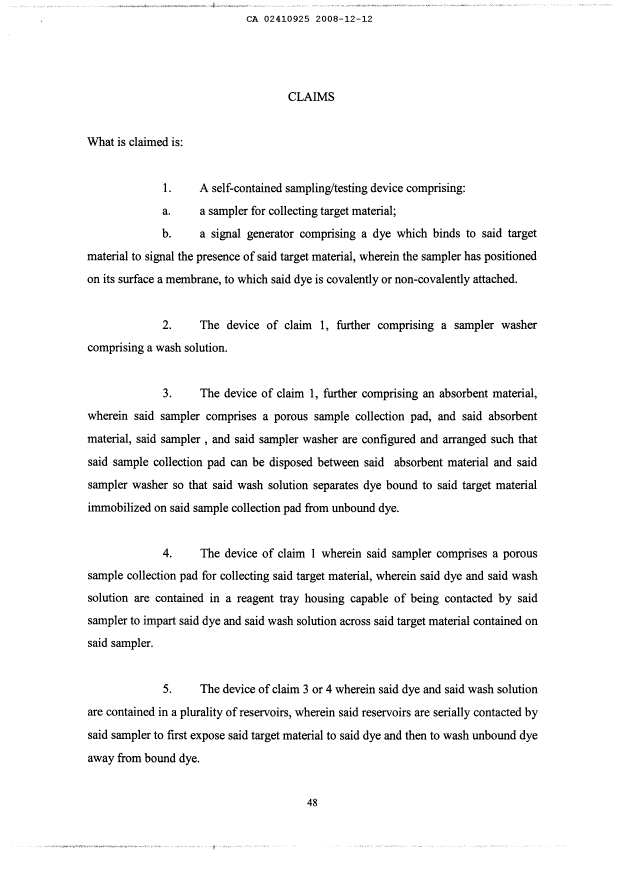 Document de brevet canadien 2410925. Revendications 20081212. Image 1 de 6
