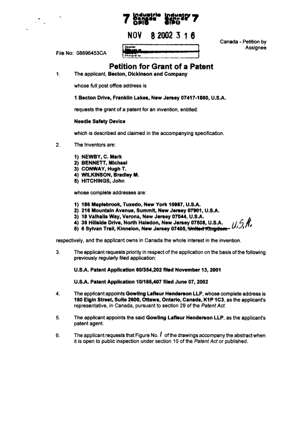 Document de brevet canadien 2411408. Cession 20011208. Image 2 de 13