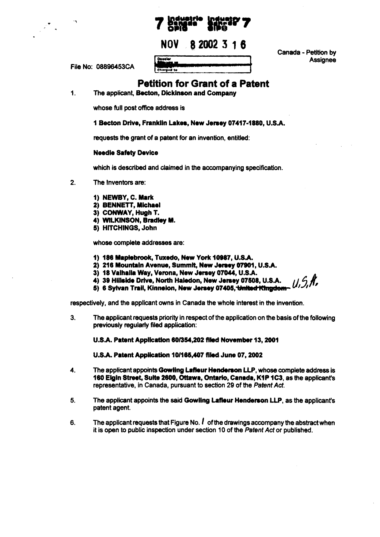 Document de brevet canadien 2411408. Cession 20011208. Image 2 de 13