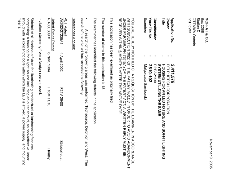 Document de brevet canadien 2411576. Poursuite-Amendment 20051109. Image 1 de 2