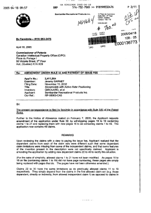 Document de brevet canadien 2411964. Poursuite-Amendment 20050418. Image 1 de 10