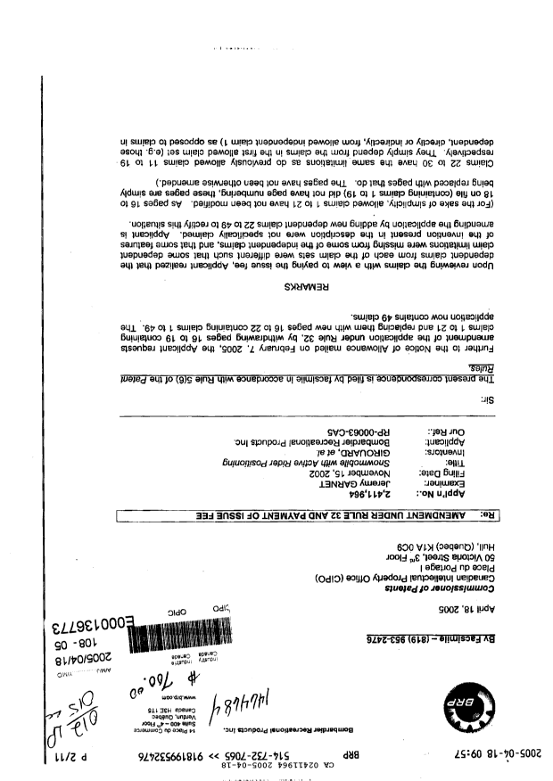 Canadian Patent Document 2411964. Prosecution-Amendment 20050418. Image 1 of 10