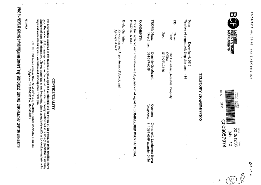 Canadian Patent Document 2411964. Correspondence 20121206. Image 1 of 14