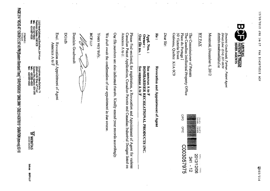 Canadian Patent Document 2411964. Correspondence 20121206. Image 2 of 14