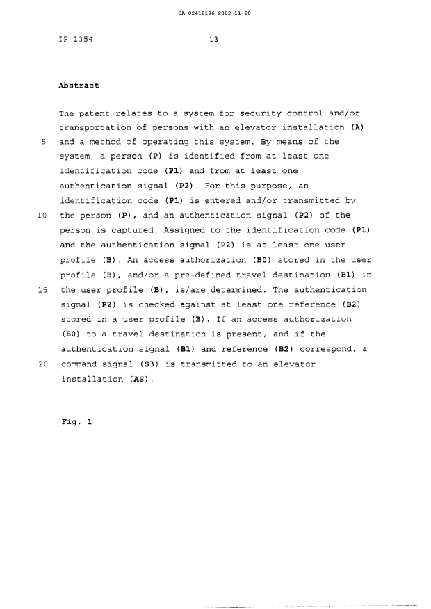 Document de brevet canadien 2412196. Abrégé 20021120. Image 1 de 1