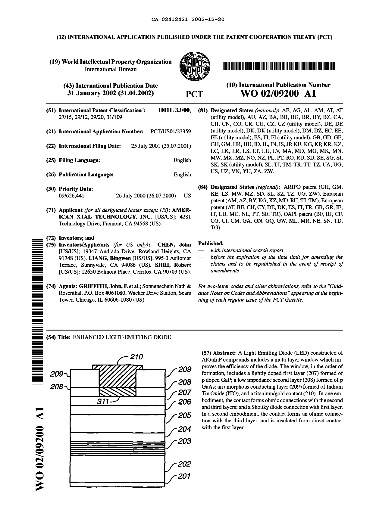 Document de brevet canadien 2412421. Abrégé 20021220. Image 1 de 1