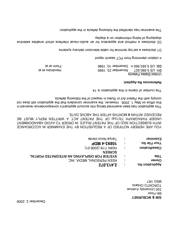 Document de brevet canadien 2413072. Poursuite-Amendment 20091202. Image 1 de 4