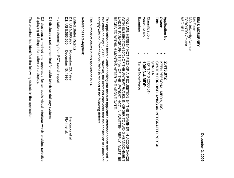 Document de brevet canadien 2413072. Poursuite-Amendment 20091202. Image 1 de 4