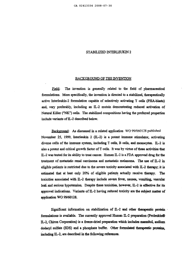 Document de brevet canadien 2413334. Description 20080730. Image 1 de 13