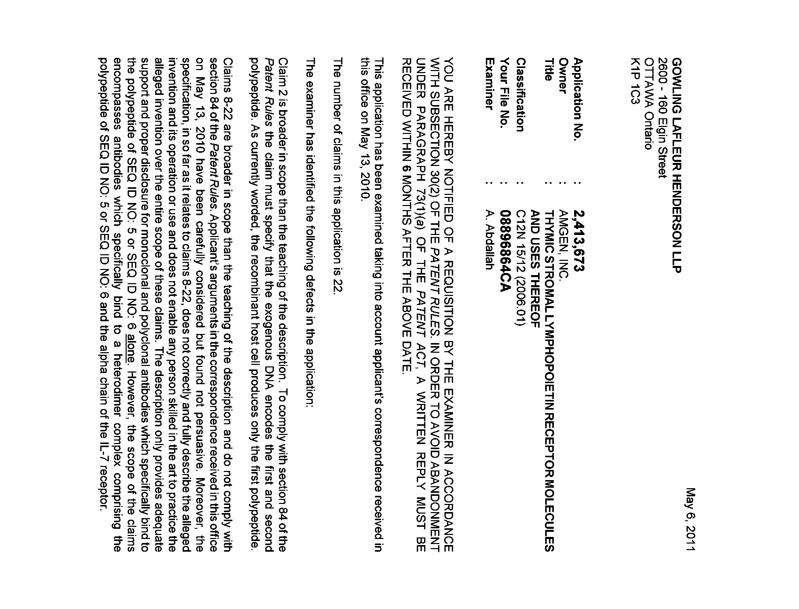 Document de brevet canadien 2413673. Poursuite-Amendment 20101206. Image 1 de 2